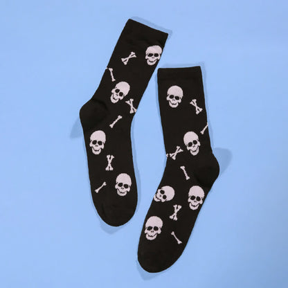 Plus Size Halloween Bone Skull Print Quarter Socks(5 Pairs) - image 3