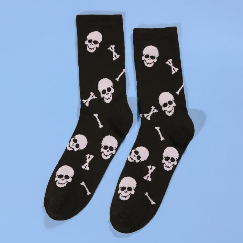 Plus Size Halloween Bone Skull Print Quarter Socks(5 Pairs) - image 2