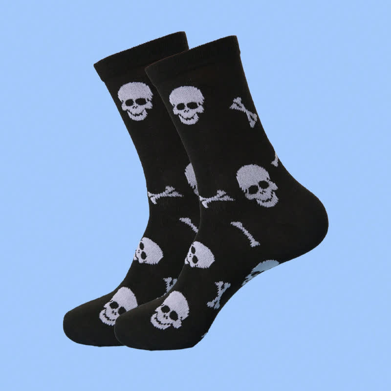 Halloween Bone Skull Print Quarter Socks(5 Pairs) - Black - EU40-46(US7-12) - image 0