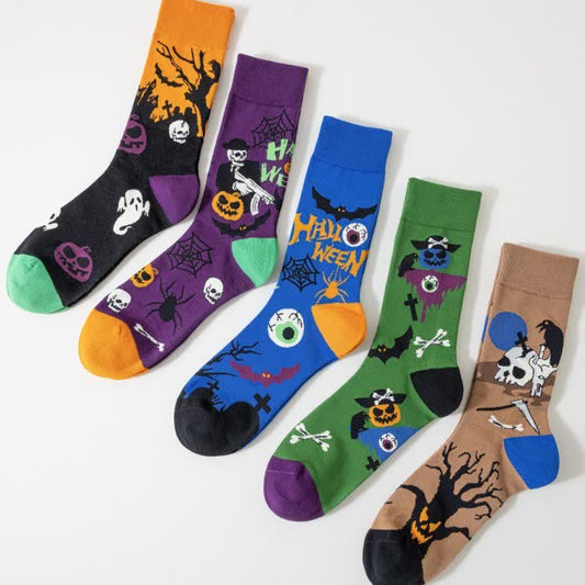 Plus Size Halloween Spooky Print Quarter Socks(5 Pairs) - Multicolor - EU41-46(US7.5-12) - image 1