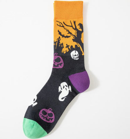 Halloween Spooky Print Quarter Socks(5 Pairs) - Yellow - EU41-46(US7.5-12) - image 7