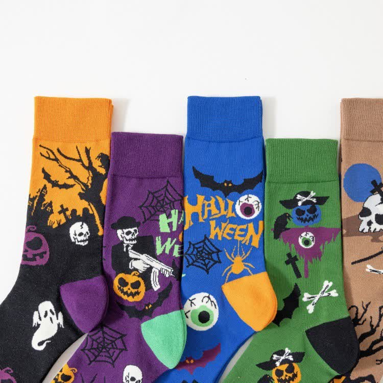 Plus Size Halloween Spooky Print Quarter Socks(5 Pairs) - image 3