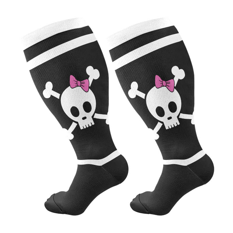 Plus Size Halloween Fun Skull Print Compression Socks - D - 4XL - image 10