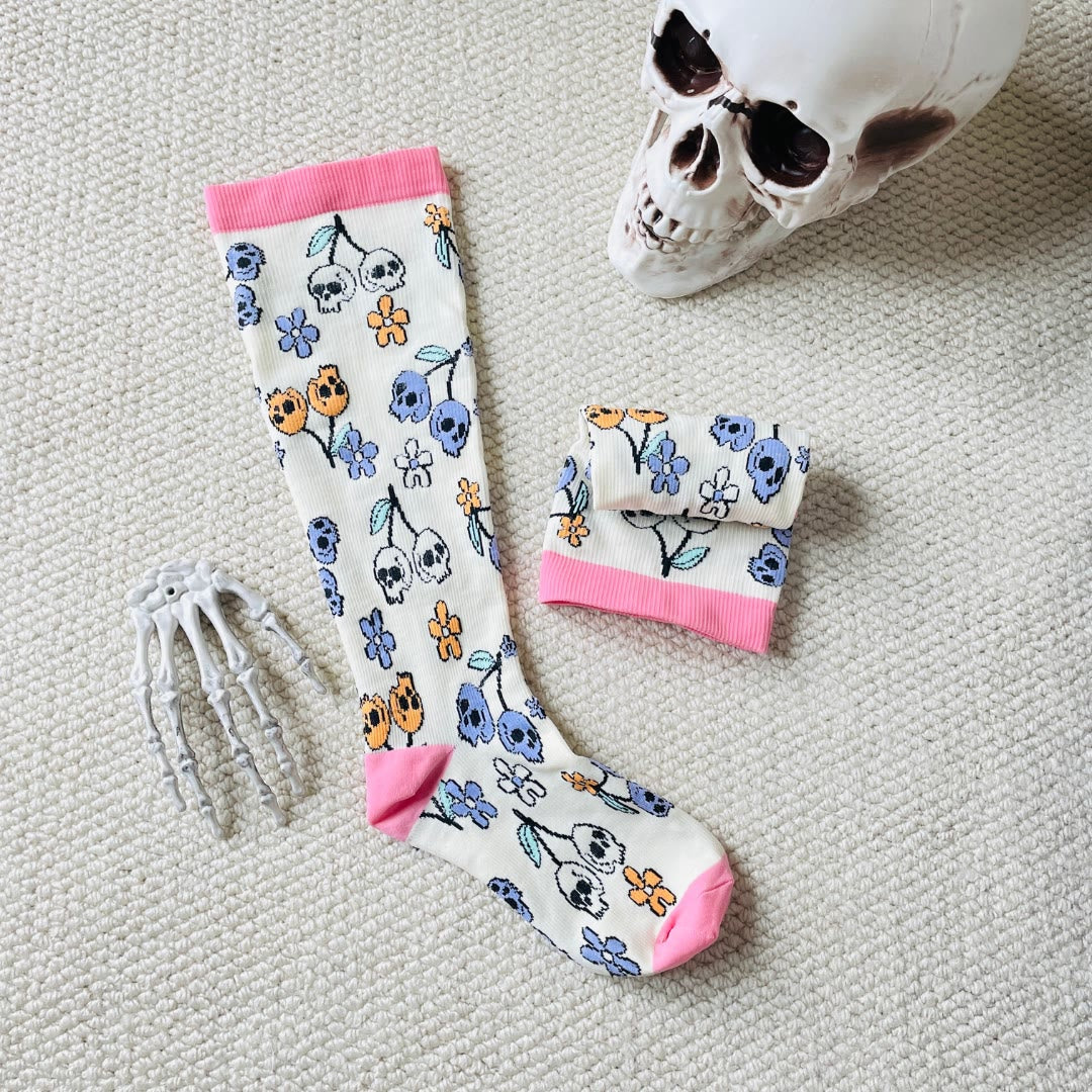 Plus Size Halloween Floral Skull  Series Compression Socks(3 Pairs) - image 5
