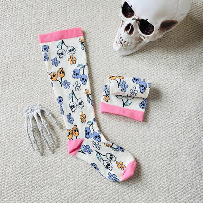 Plus Size Halloween Floral Skull  Series Compression Socks(3 Pairs) - image 5