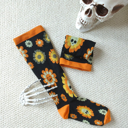 Plus Size Halloween Floral Skull  Series Compression Socks(3 Pairs) - image 3