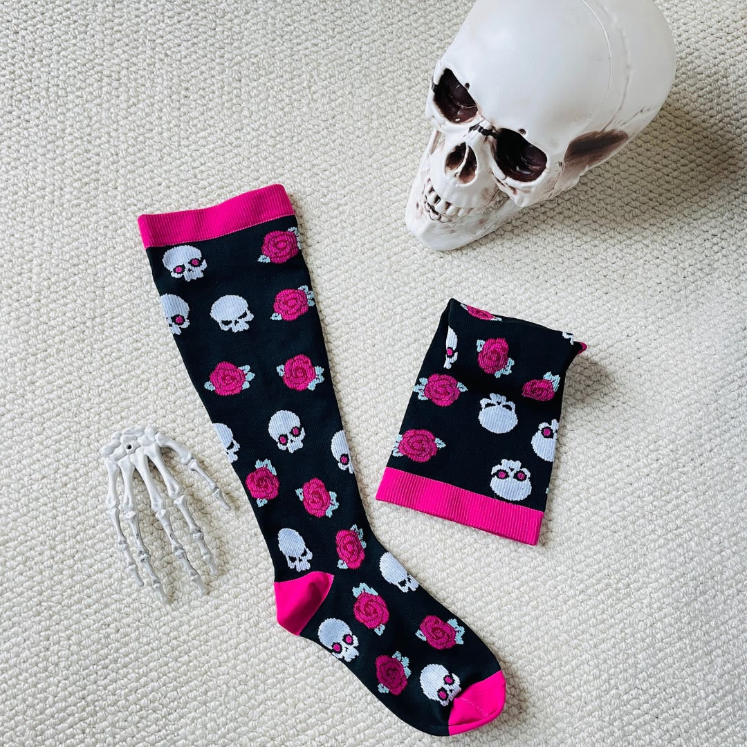 Plus Size Halloween Floral Skull  Series Compression Socks(3 Pairs) - image 4