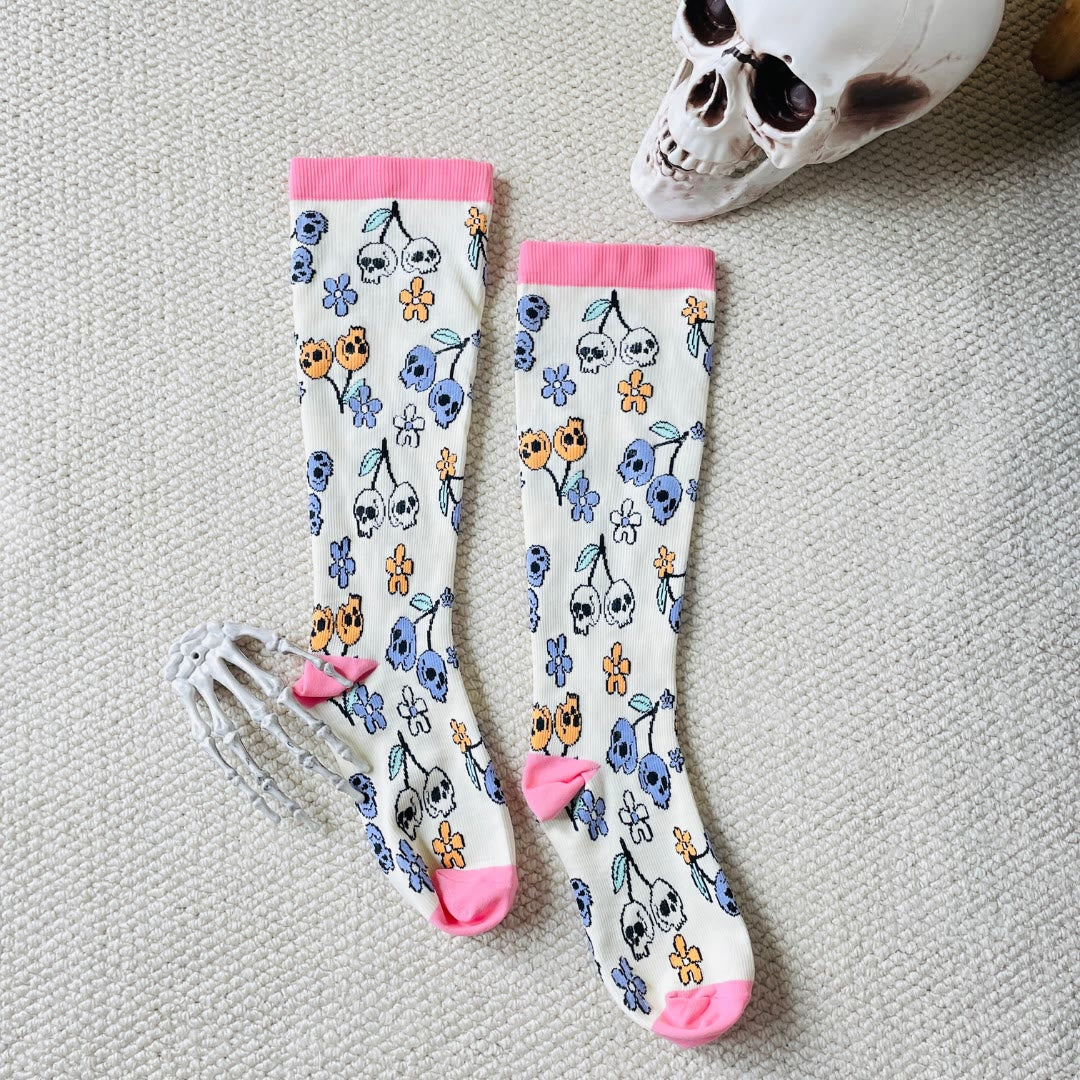 Plus Size Halloween Floral Skull  Series Compression Socks(3 Pairs) - image 1