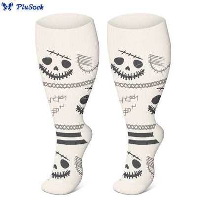 Plus Size Halloween Cute Bat Cat Print Compression Socks(3 Pairs) - image 3