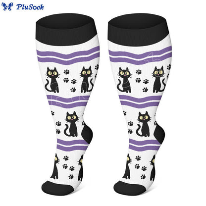 Plus Size Halloween Cute Bat Cat Print Compression Socks - image 2