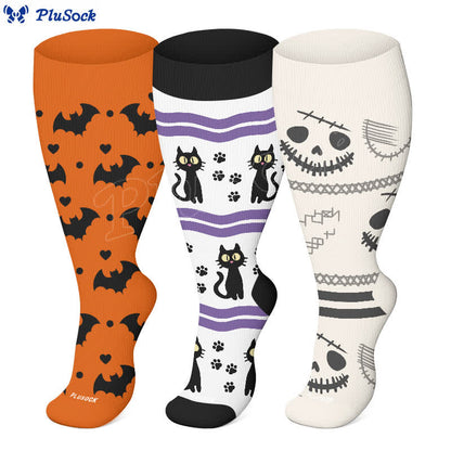 Plus Size Halloween Cute Bat Cat Print Compression Socks - image 0