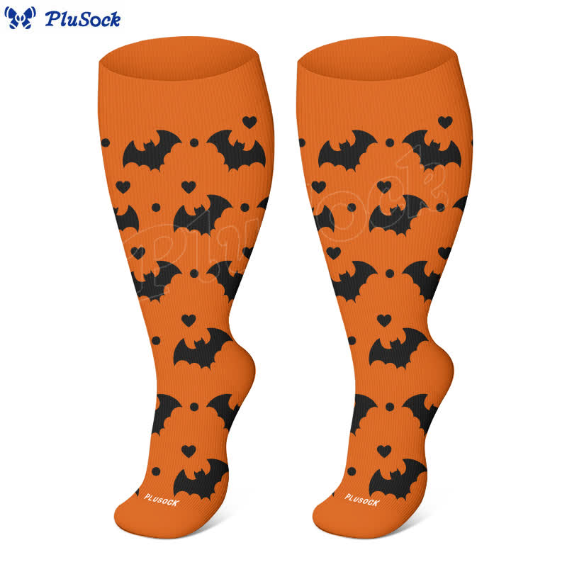 Plus Size Halloween Cute Bat Cat Print Compression Socks(3 Pairs) - image 1