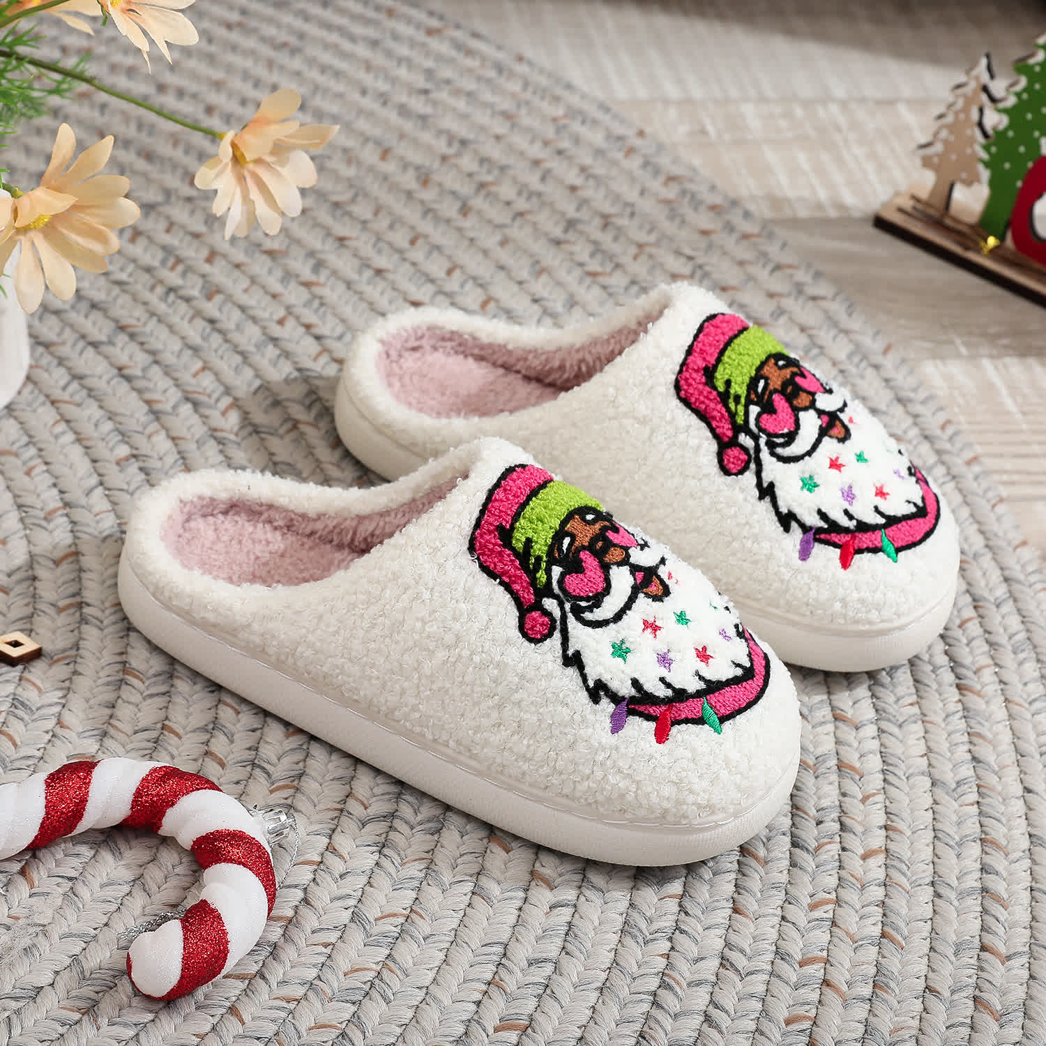 Plus Size Christmas Santa Claus Print Slippers - image 3