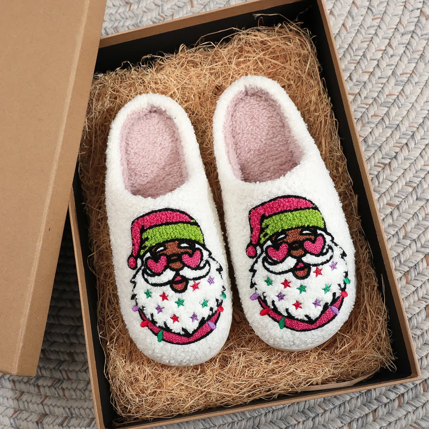 Plus Size Christmas Santa Claus Print Slippers - White - EU44-45(US10-11) - image 1