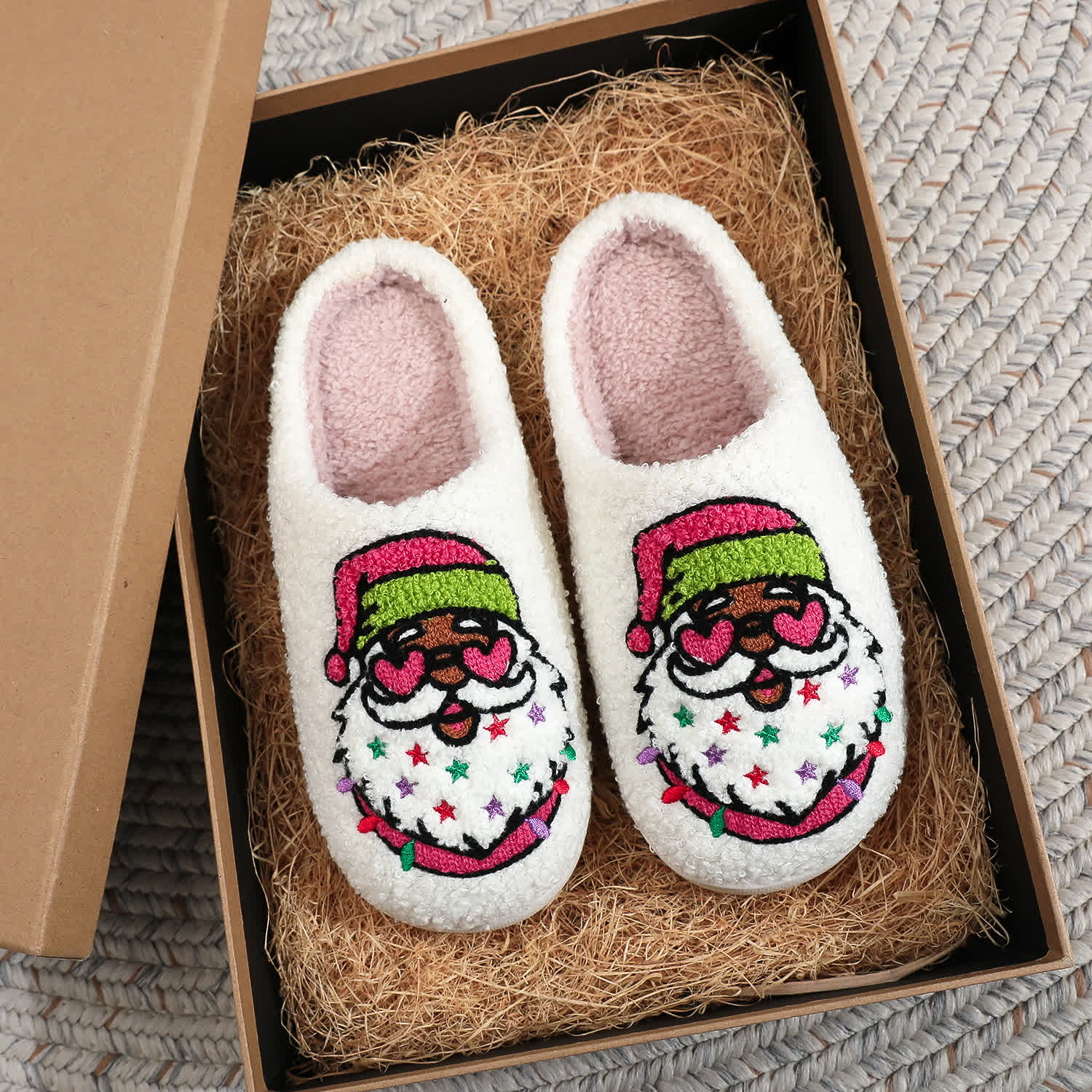 Plus Size Christmas Santa Claus Print Slippers - White - EU44-45(US10-11) - image 1