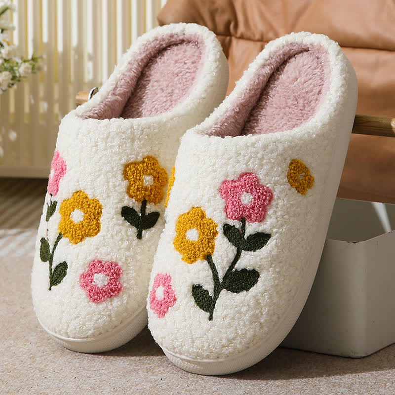 Plus Size Elegant Floral Print Slippers - White-A - EU43-44(US9-10) - image 1