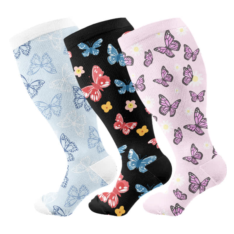 Plus Size Butterfly Flower Series Compression Socks(3 Pairs) - image 7