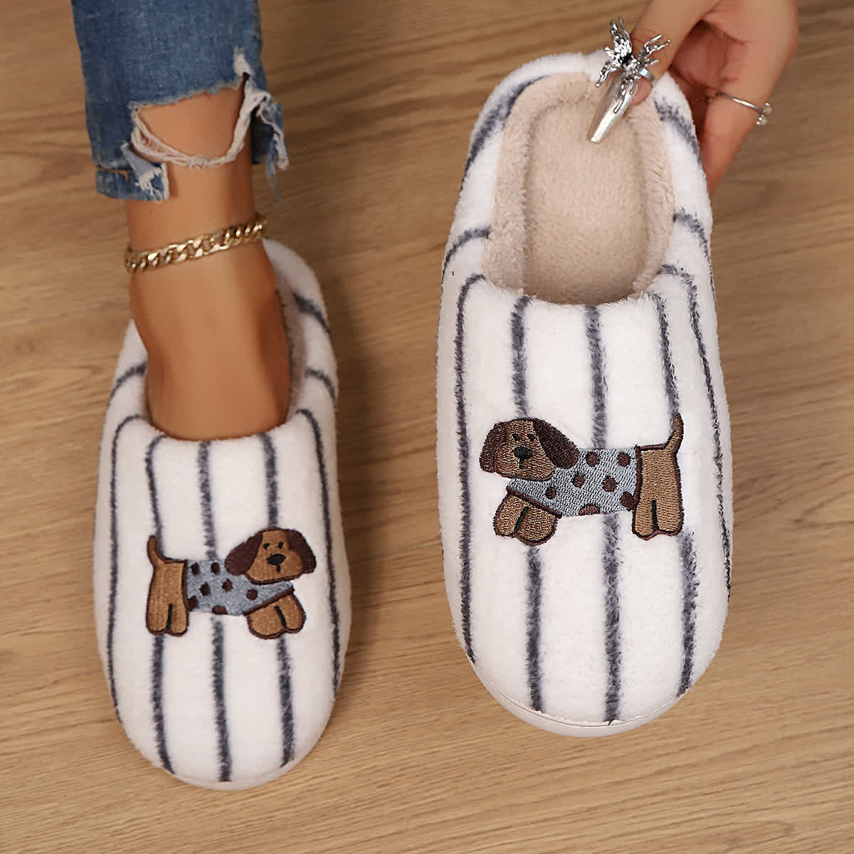 Striped Dog Print Slippers - Grey - EU40-41(US7-7.5) - image 7