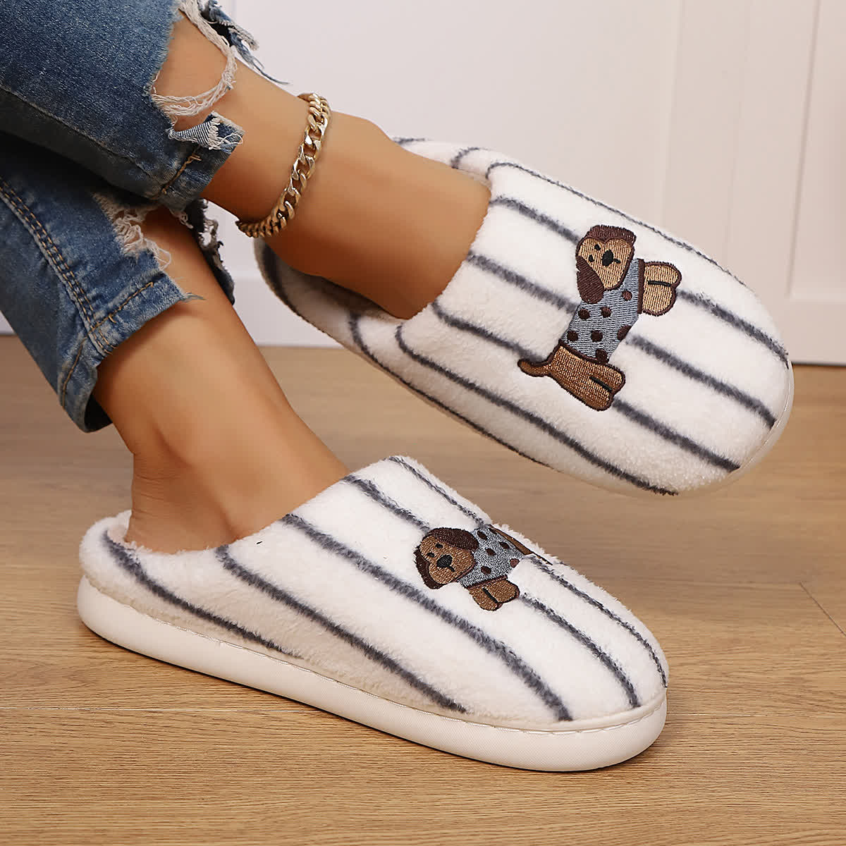 Striped Dog Print Slippers - image 9