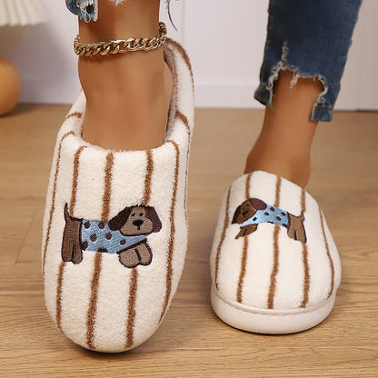 Striped Dog Print Slippers - Brown - EU40-41(US7-7.5) - image 0