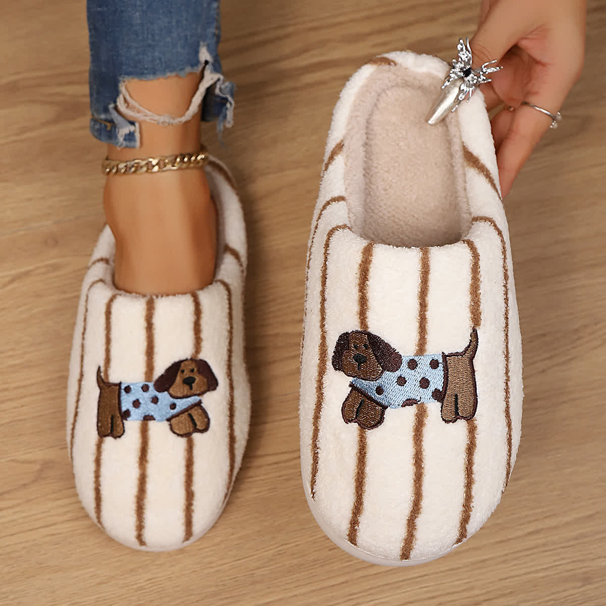 Striped Dog Print Slippers - image 2