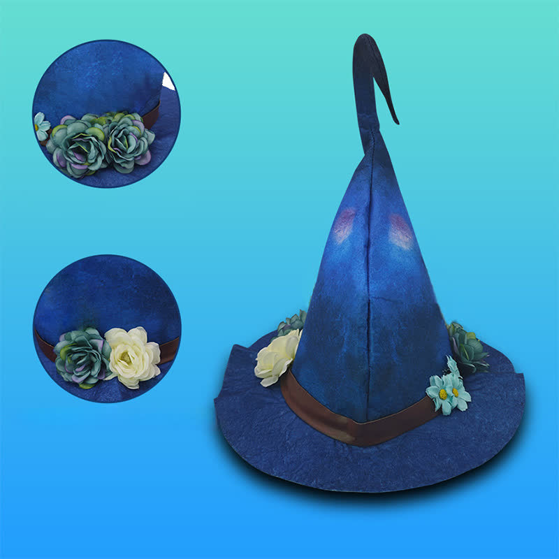 Halloween Floral Blue Witch Hat - image 2