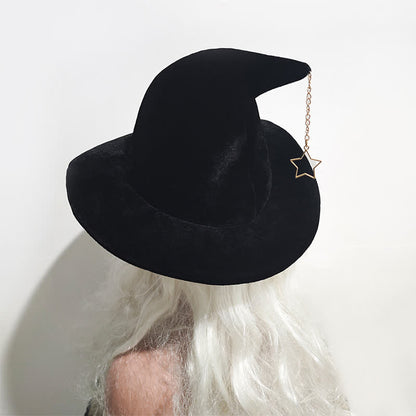 Vintage Witch Hat with Star Pendant - Black - One Size - image 4