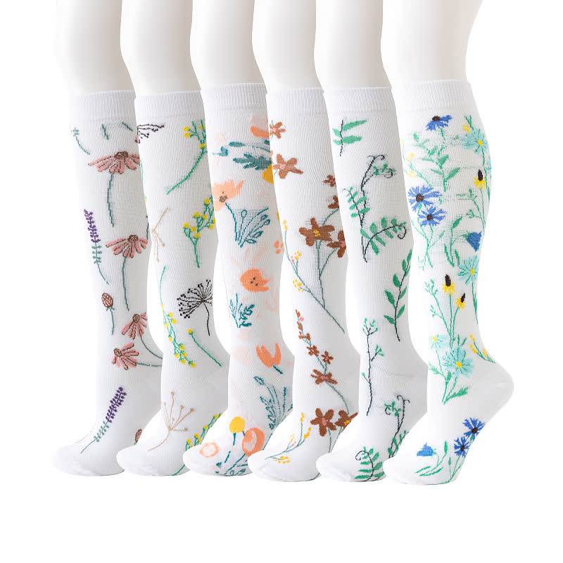 White Floral Series Compression Socks(6 Pairs) - image 0