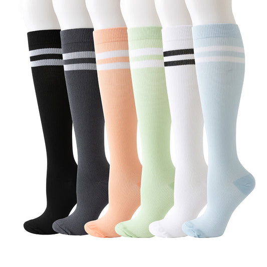 Striped Knee High Compression Socks(6 Pairs) - Multicolor - L/XL - image 0