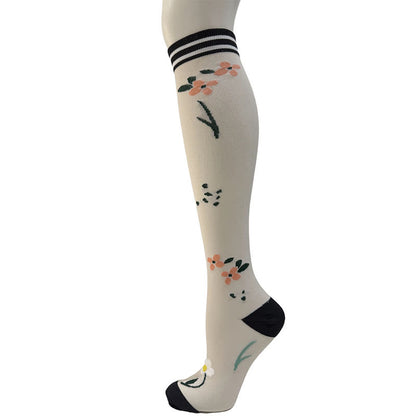 Striped Floral Compression Socks(6 Pairs) - Grey - S/M - image 6