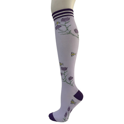 Striped Floral Compression Socks(6 Pairs) - Purple - S/M - image 4