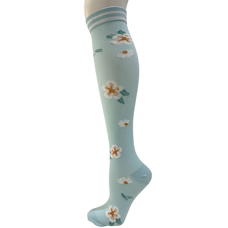 Striped Floral Compression Socks(6 Pairs) - Blue - S/M - image 2