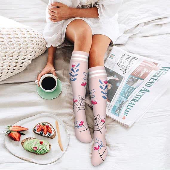 Striped Floral Compression Socks(6 Pairs) - image 1
