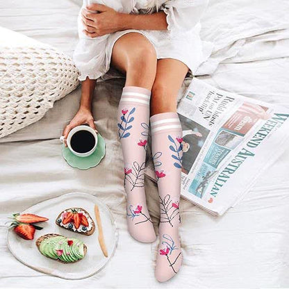 Striped Floral Compression Socks(6 Pairs) - image 1