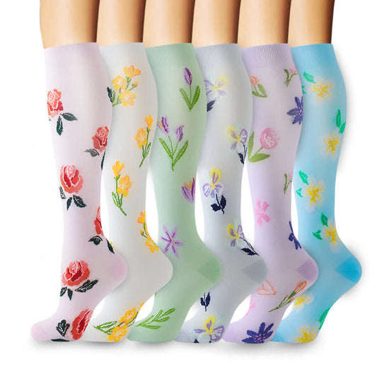 Floral Blossom Knee High Compression Socks(6 Pairs) - Multicolor - S/M - image 0