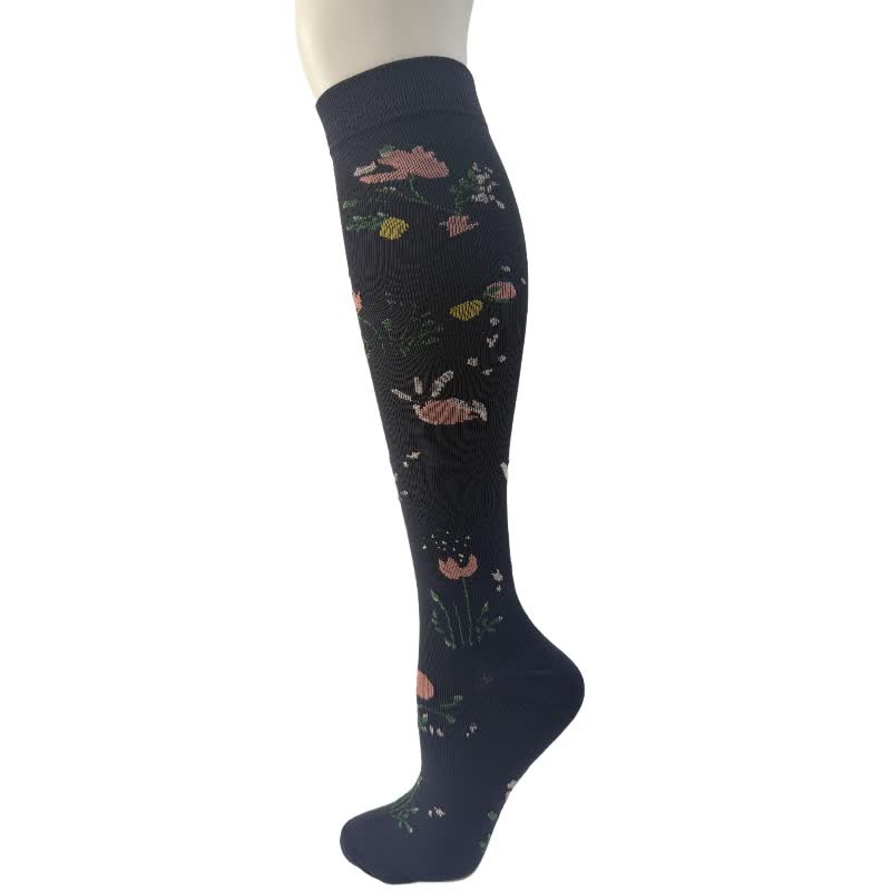 Black White Floral Knee High Compression Socks(6 Pairs) - C - S/M - image 9