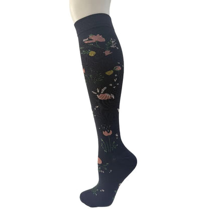 Black White Floral Knee High Compression Socks(6 Pairs) - C - S/M - image 9
