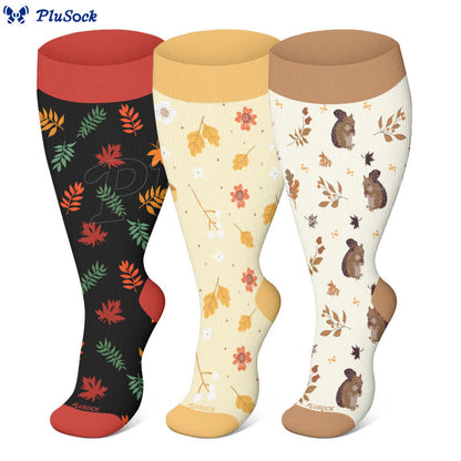Plus Size Squirrel Leaf Print Compression Socks - image 0