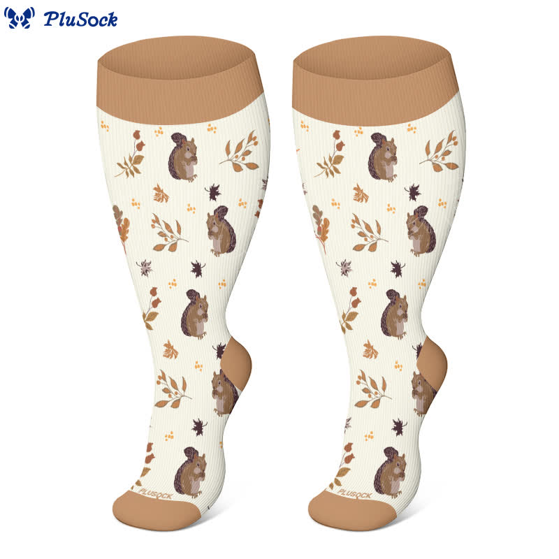 Plus Size Squirrel Leaf Print Compression Socks(3 Pairs) - image 5