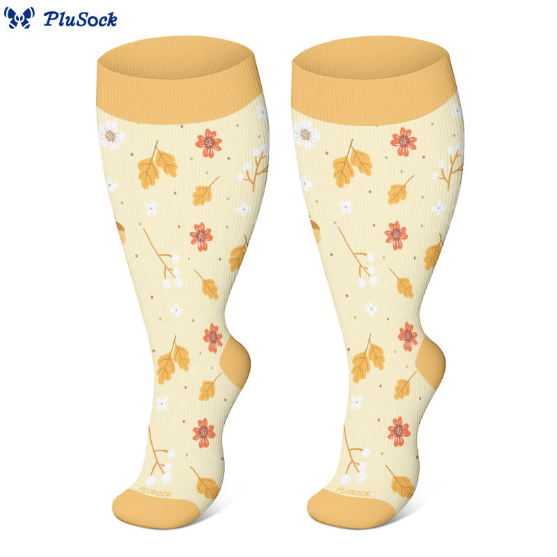 Plus Size Squirrel Leaf Print Compression Socks(3 Pairs) - image 4