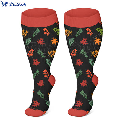 Plus Size Squirrel Leaf Print Compression Socks(3 Pairs) - image 3