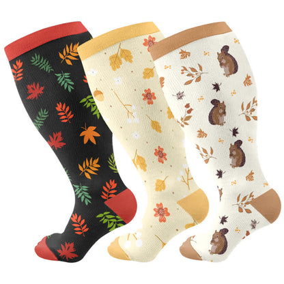 Plus Size Squirrel Leaf Print Compression Socks - image 4