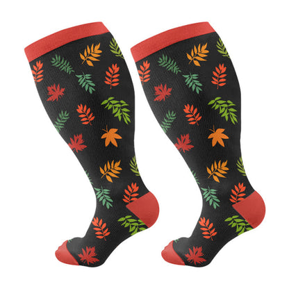 Plus Size Squirrel Leaf Print Compression Socks(3 Pairs) - image 7