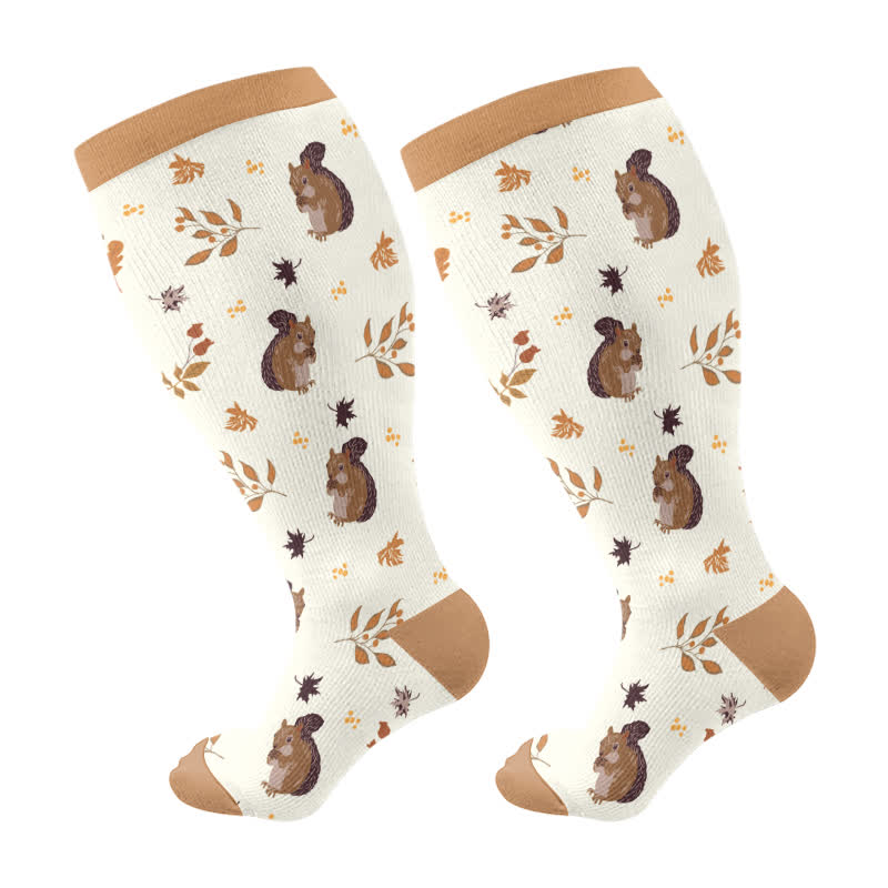 Plus Size Squirrel Leaf Print Compression Socks - image 7
