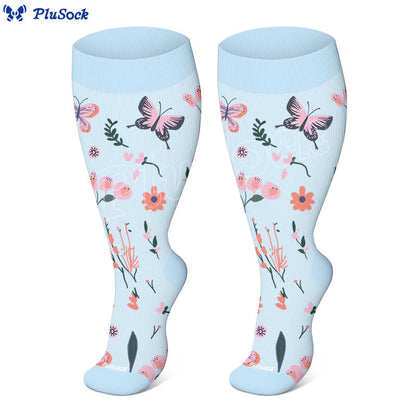Plus Size Butterfly Flower Print Compression Socks(3 Pairs) - image 3