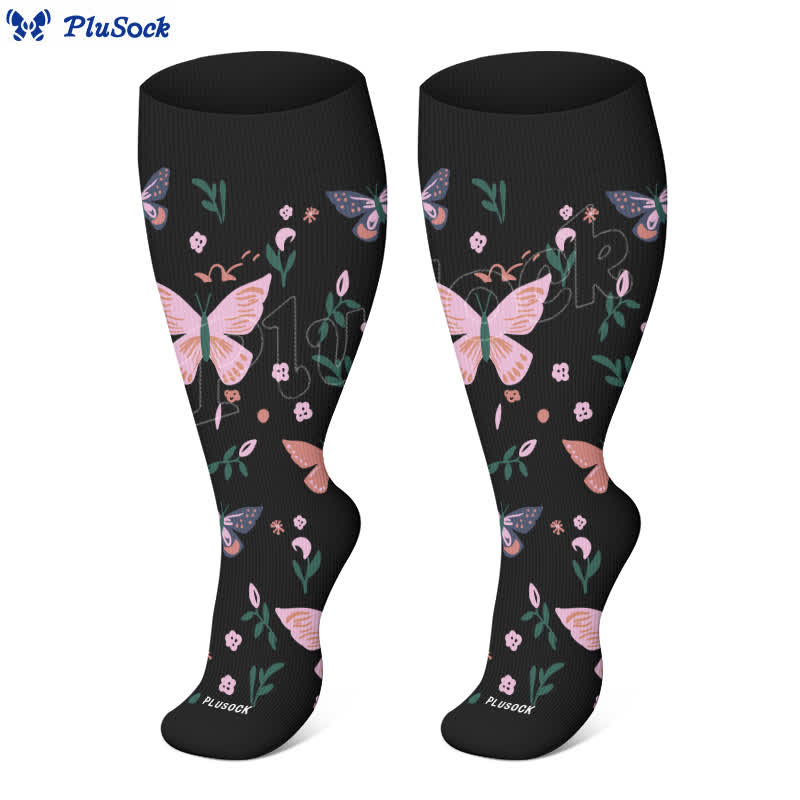 Plus Size Butterfly Flower Print Compression Socks(3 Pairs) - image 2
