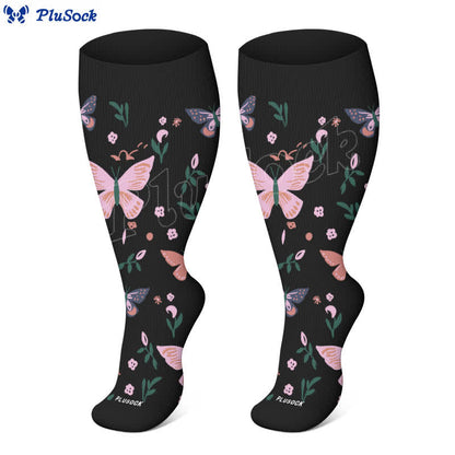 Plus Size Butterfly Flower Print Compression Socks(3 Pairs) - image 2