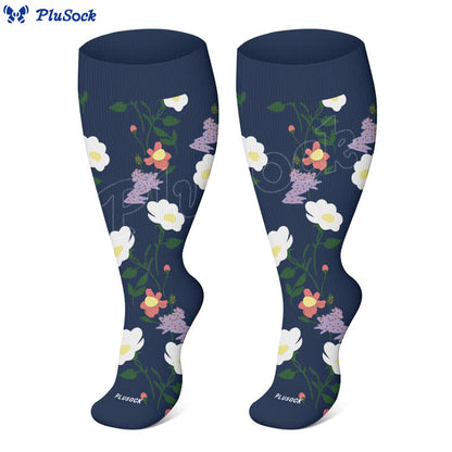 Plus Size Butterfly Flower Print Compression Socks(3 Pairs) - image 1