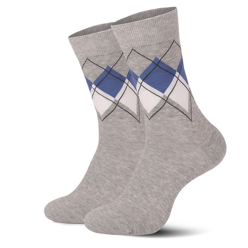 British Style Diamond Check Quarter Socks(4 Pairs) - Grey - EU38-47(US5-12) - image 6