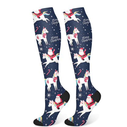 Christmas Snowman Unicorn Compression Socks(3 Pairs) - Navy Blue(1 Pair) - S/M - image 7
